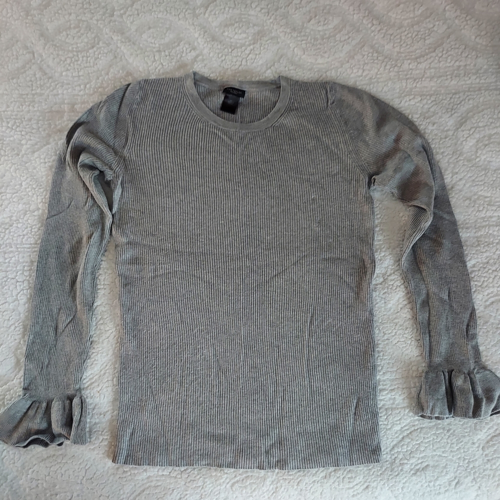 Ann Taylor Factory Gray Ribbed Sweater Top